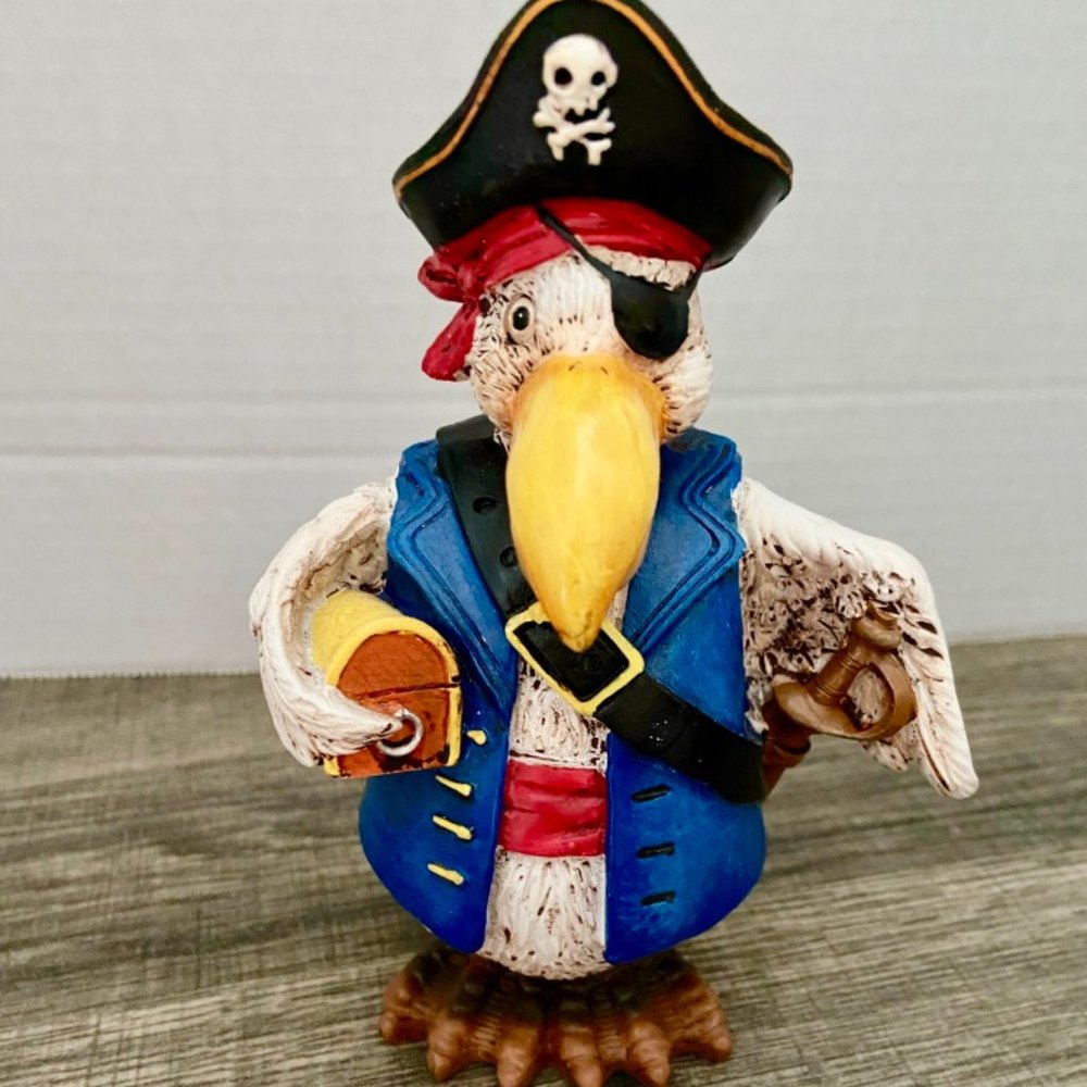 Seagull Pirate Figurine Wood Sword Tiki Bar Coastal Beach Home Decor - Picture 2 of 4